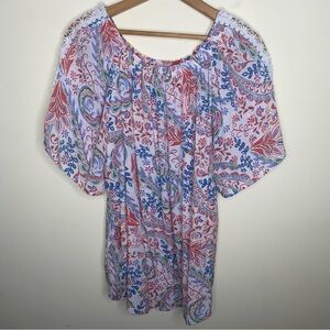 Zac + Rachel Multicolor Paisley Women's Off Shoulder Blouse and Flowy Sleeves
